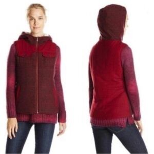 Prana Ava Purple Wool Blend Hooded Full Zip Vest
